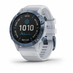 Montre GPS Garmin Fenix 6 Pro Solar Titane Bleue Cobalt Bracelet Blanc. -Pas Cher périphériques de vélo de route Magasin fenix pro solar titane big